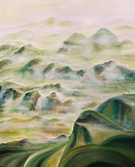 Ölgemälde Gebirge im Nebel